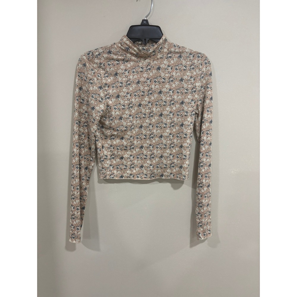 Fitz + Eddi Floral Crop Top M Mock‎ Neck Long Sleeve Y2K Stretch Blouse